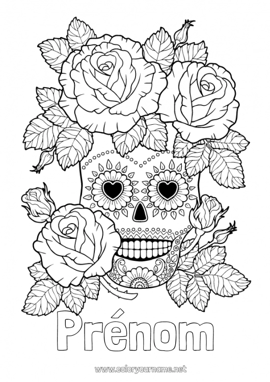 Coloriage à imprimer Fleurs Crâne Día de los Muertos