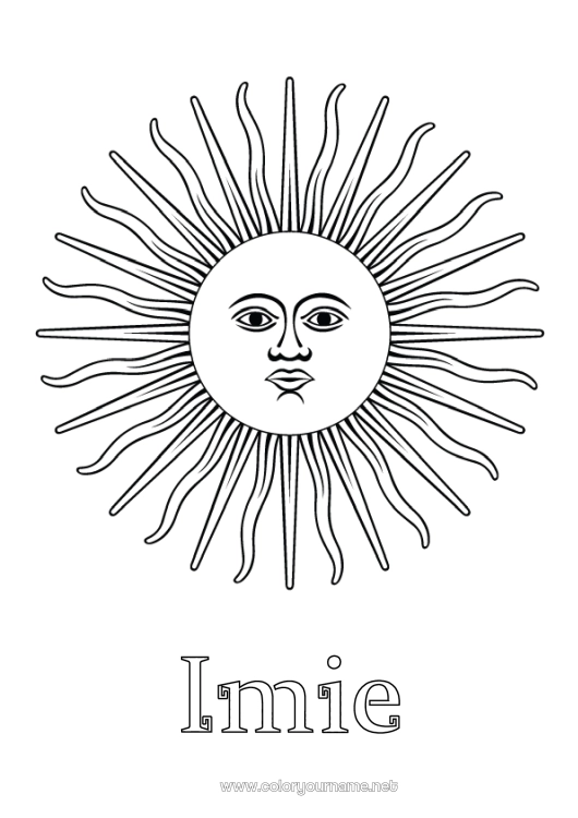 Kolorowanka do wydruku Słońce Symbole Argentyna