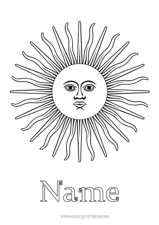 Colouring page to print Sun Symbols Argentina
