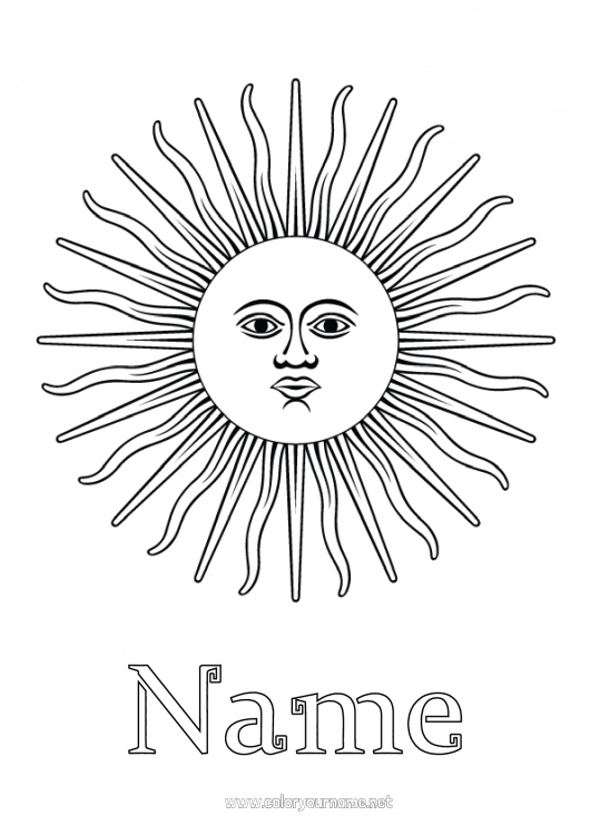 Coloring page to print Sun Symbols Argentina