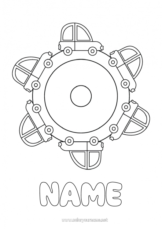 Coloring page to print Mandala Vehicles Car Easy coloring pages Cars, vans, and motorhomes