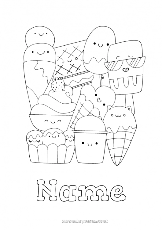 Coloring page to print Kawaii Treats Ice cream