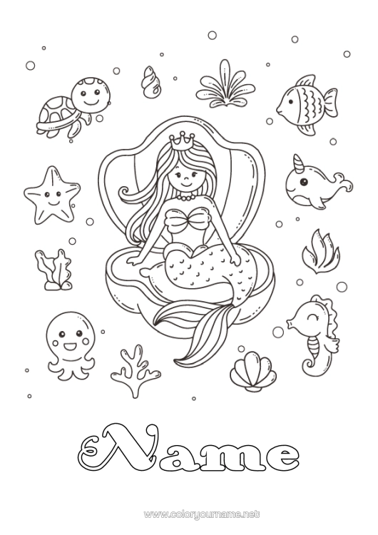 Colouring page to print Cute Cute Siren