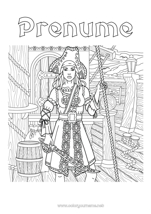 Pagină de colorat de imprimat Pirați Barcă Desene de colorat complexe Vehicule maritime