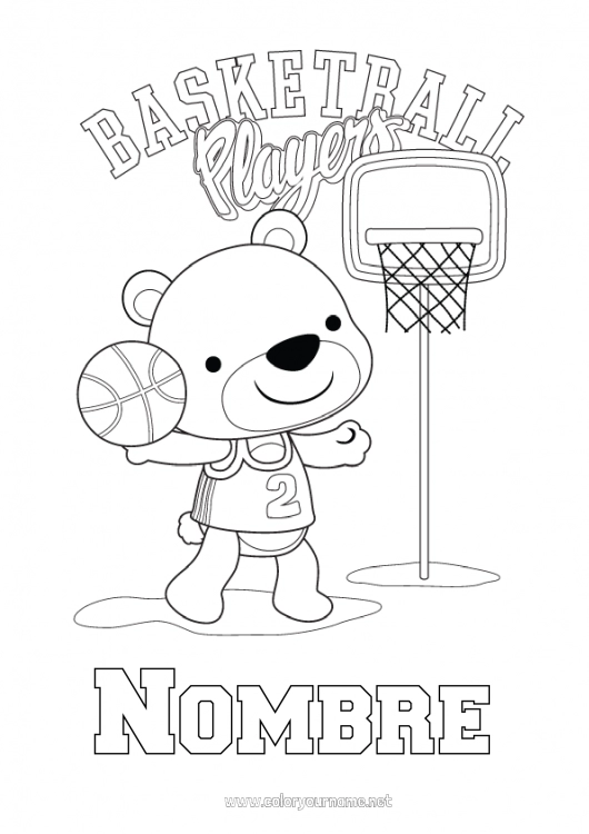 Dibujo para colorear para imprimir Llevar Sport Animales Baloncesto Animales del bosque Deportes en equipo