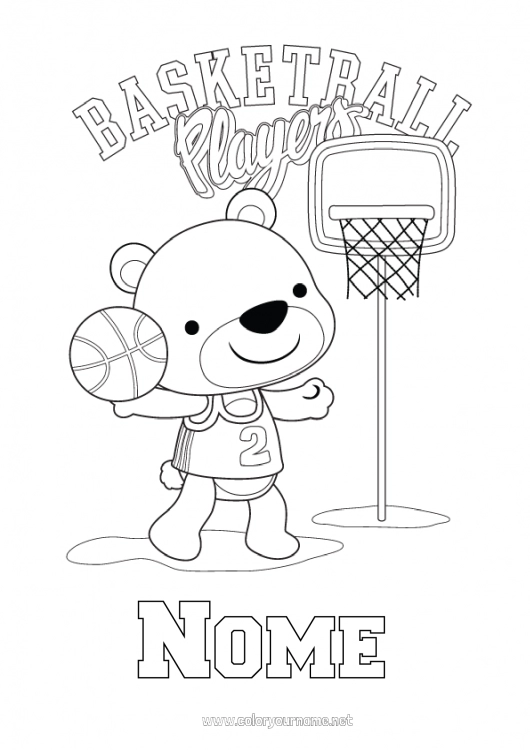 Página de desenho para imprimir Urso Esporte Animal Basquetebol Animais da floresta Sports d'équipe