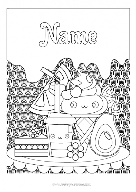 Coloring page to print Cake Food Drinks Soda Treats Ice cream Complex coloring pages Avocado