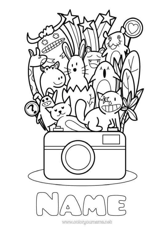 Colouring page to print Monster Cute Stars Crafts. Photographer Camera