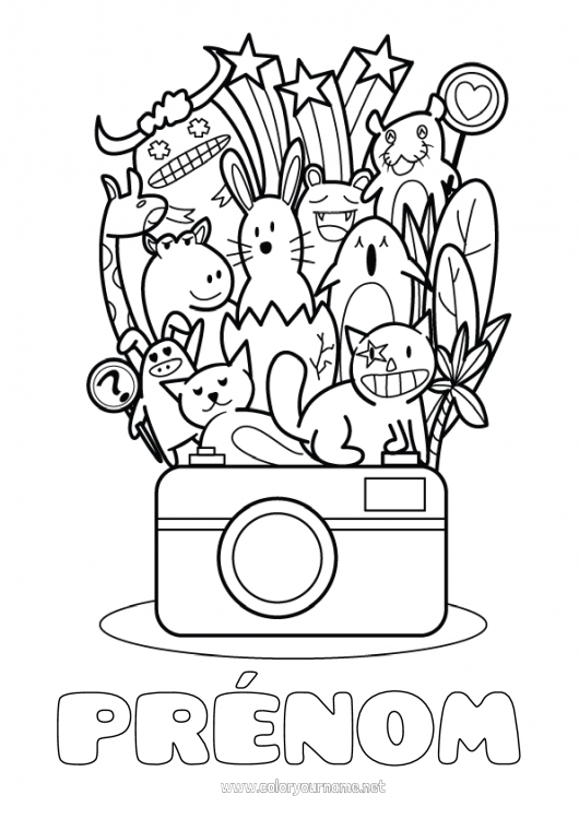 Coloriage à imprimer Monstre Kawaii Étoiles Métiers de l'art Photographe Appareil photo