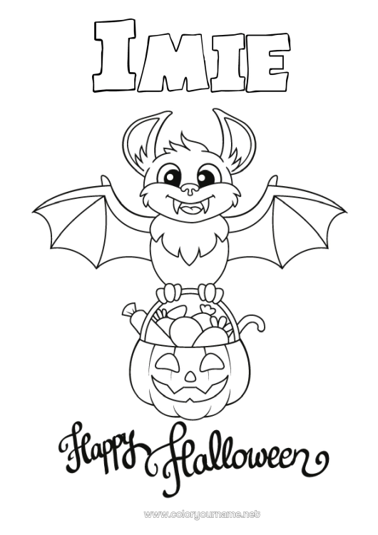 Kolorowanka do wydruku Nietoperz Cukierki Halloween Ptaki i latające ssaki Napis 'halloween'