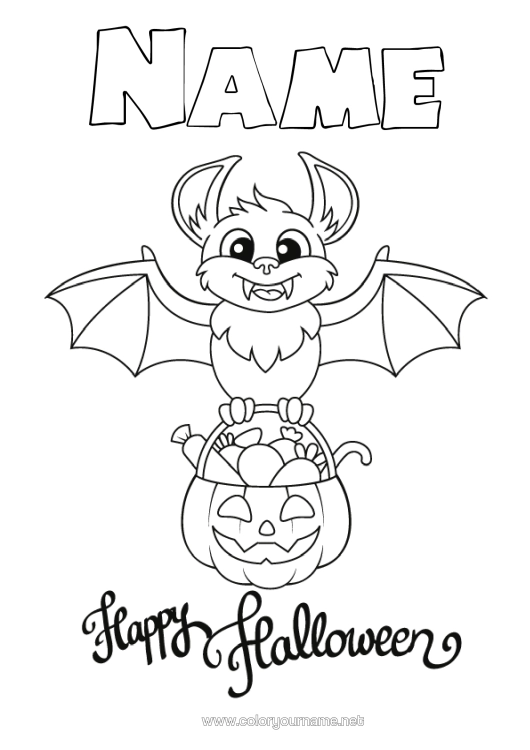 Colouring page to print Bat Sweets Halloween Birds And Flying Mammals Halloween Sign-Up