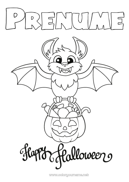 Pagină de colorat de imprimat Liliac Bomboane Halloween Păsări și mamifere zburătoare Înscriere 