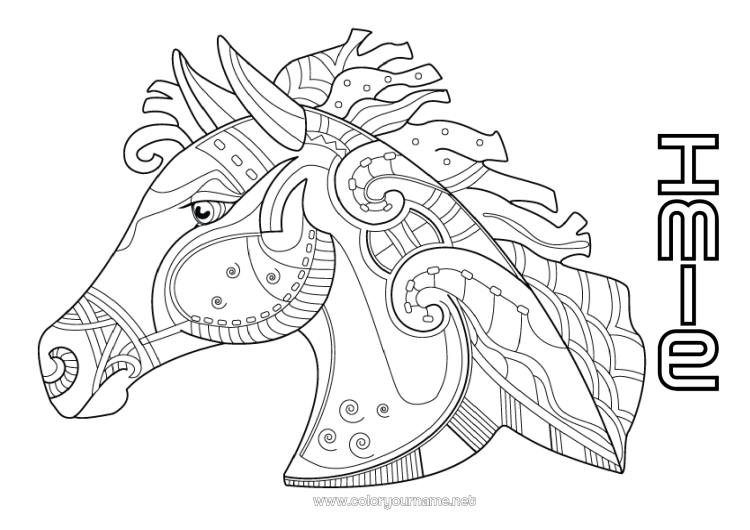Kolorowanka do wydruku Koń Zwierzę Zentangle Zwierzęta gospodarskie