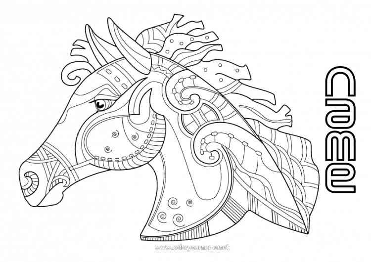 Coloring page to print Horse Zentangle Farm animals