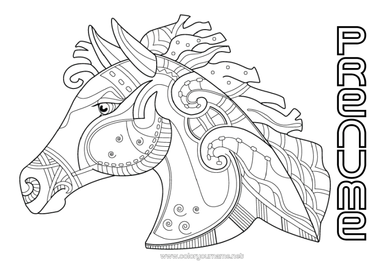 Pagină de colorat de imprimat Cal Animal Zentangle Animale de fermă