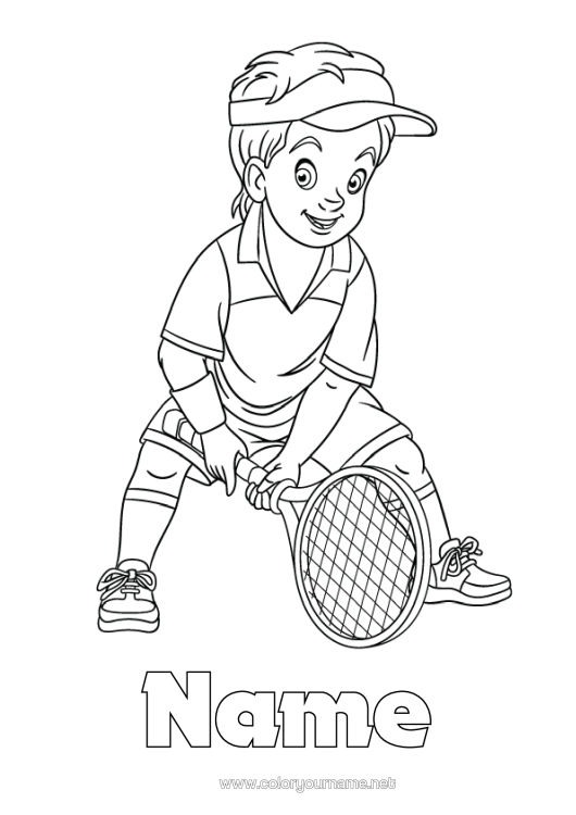 Colouring page to print Sport Boy Tennis Racquet Sports