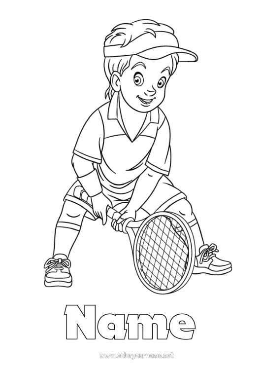 Coloring page to print Sport Boy Tennis Racket sports