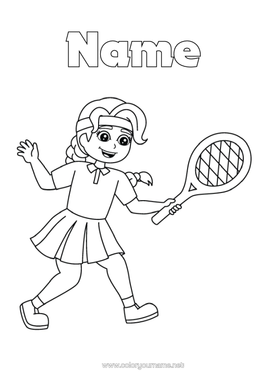 Colouring page to print Sport Girl Tennis Racquet Sports