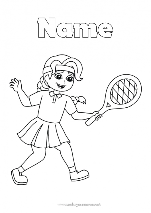 Coloring page to print Sport Girl Tennis Racket sports