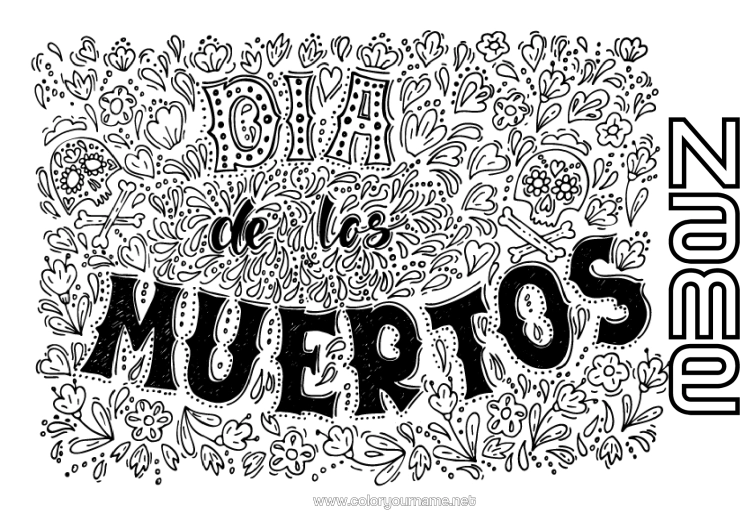 Colouring page to print Skull Day Of The Dead