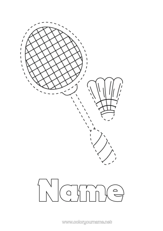 Colouring page to print Sport Children's Activities Trace And Colour. Racquet Sports Badminton