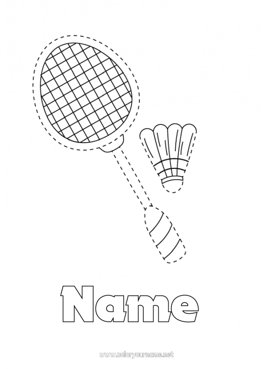 Coloring page to print Children's activities Trace and color Racket sports Badminton