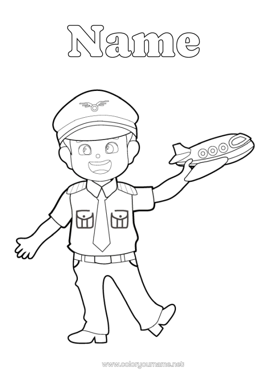 Colouring page to print Aeroplane Vehicles Aerial Vehicles Transport Occupations Driver