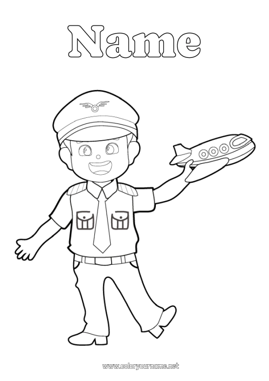 Coloring page to print Plane Aerial vehicles Transportation Professions Pilot