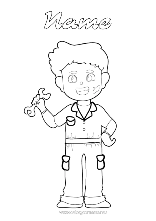 Colouring page to print Tools Garage Mechanic Transport Occupations