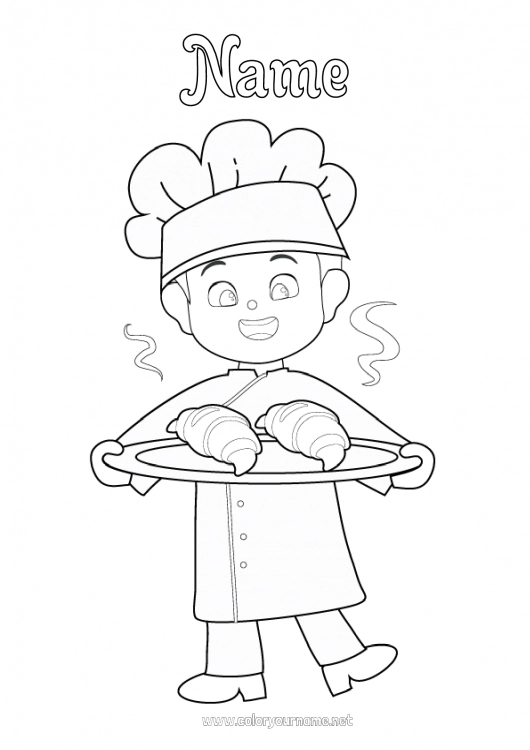 Coloring page to print Croissant Culinary Professions Baker pastry chef