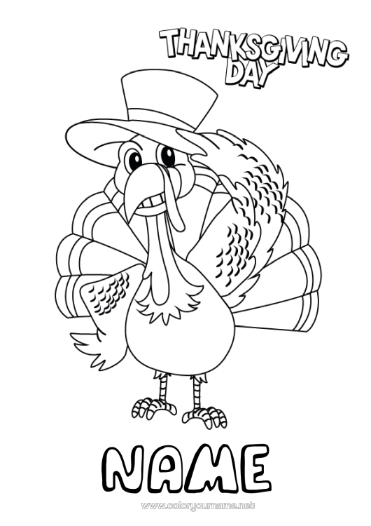 Colouring page to print Thanksgiving Turkey Autumn Farm Animals Thanksgiving Turkey
