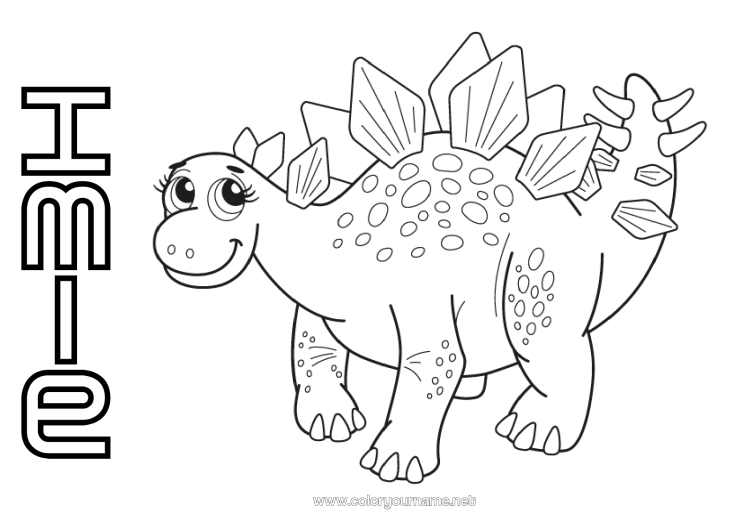 Kolorowanka do wydruku Słodki Dinozaury Zwierzę Stegozaur