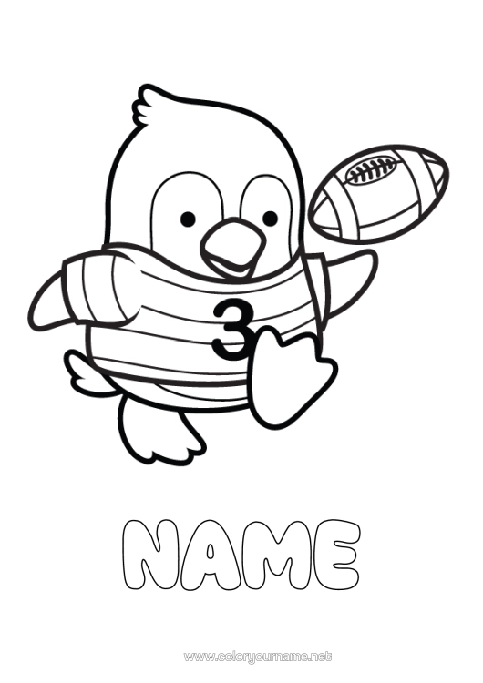 Colouring page to print Sport Penguin, Tuxedo Animal Super Bowl Rugby Birds And Flying Mammals Team Sports
