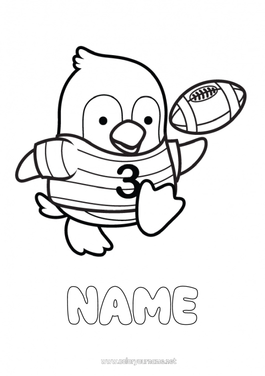 Coloring page to print Penguin Animal Super Bowl Rugby Flying birds and mammals Team sports