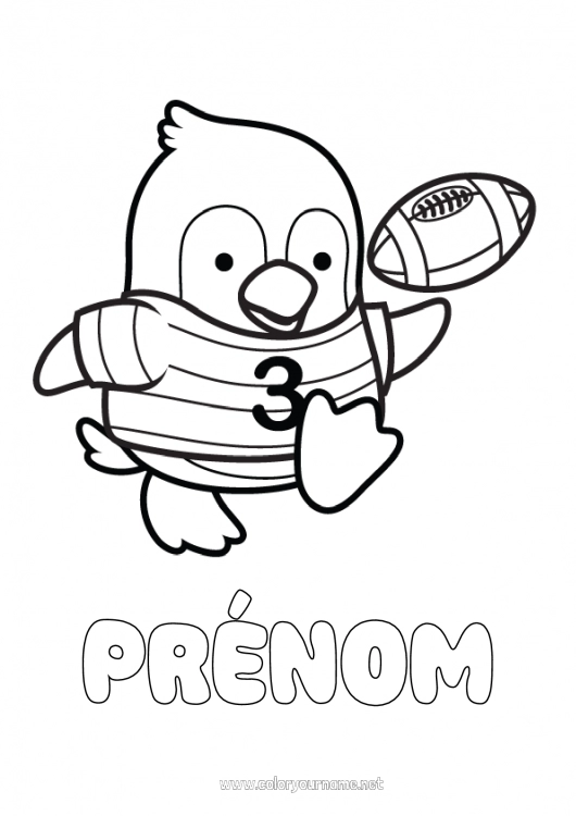 Coloriage à imprimer Pingouin, Manchot Animal Super Bowl Rugby Oiseaux et mammifères volants Sports d'équipe