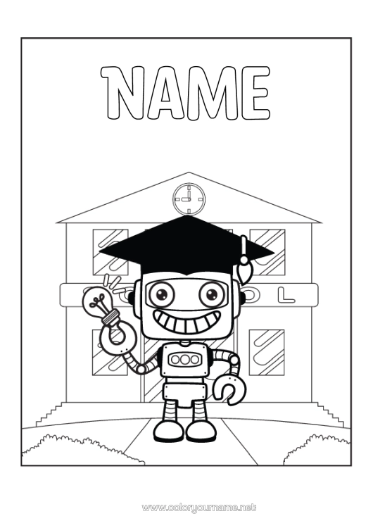 Colouring page to print Robot School Light Bulb Back To School
