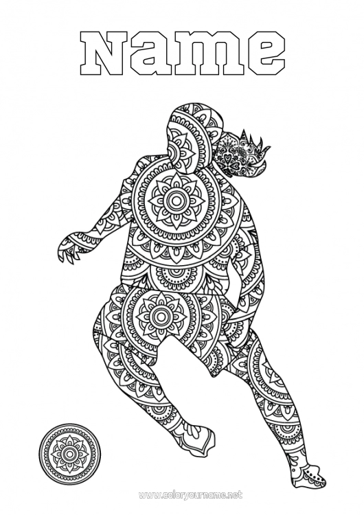 Coloring page to print Football Zentangle Team sports Women's football Soccer player