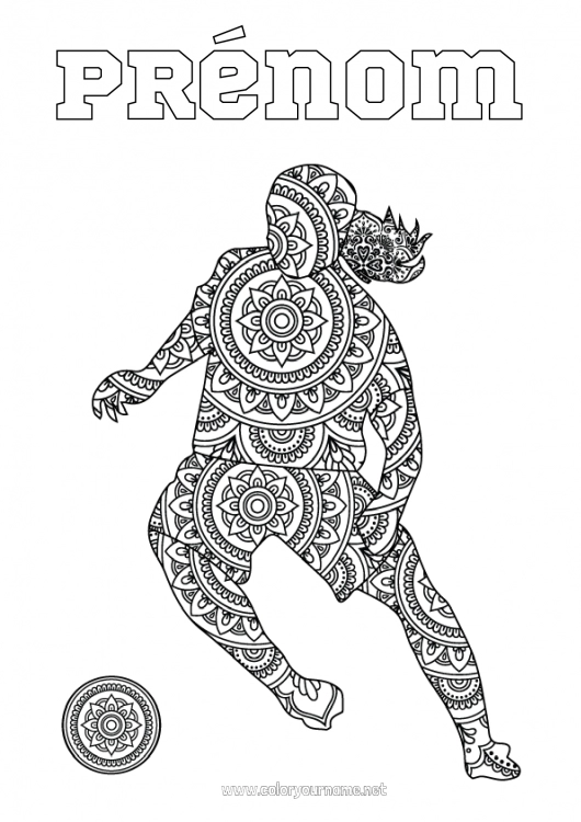 Coloriage à imprimer Football Zentangle Sports d'équipe Football féminin Footballeur footballeuse