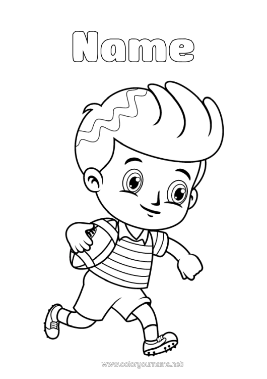 Colouring page to print Sport Boy Rugby Rugby Ball Team Sports