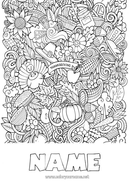 Coloring page to print Pumpkin Thanksgiving Turkey Autumn Farm animals