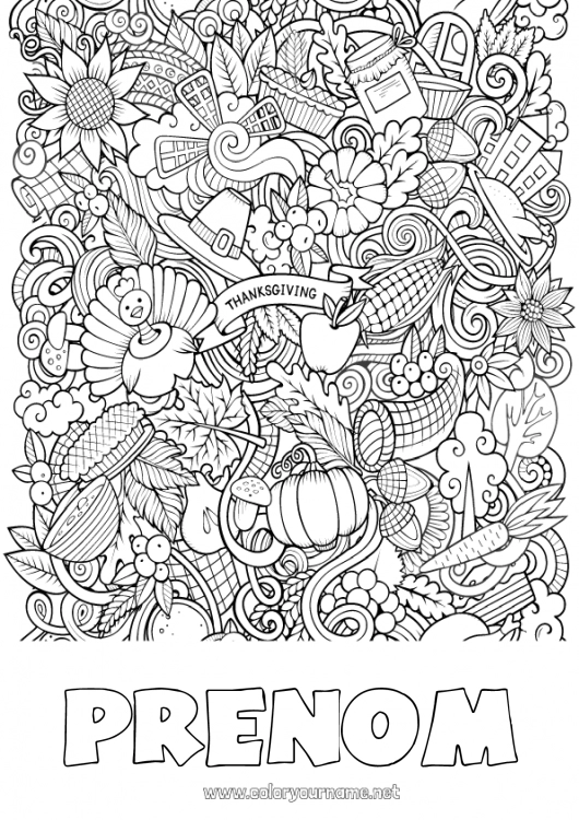 Coloriage à imprimer Citrouille Thanksgiving Dindon Automne Animaux de la ferme