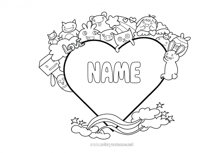 Coloring page to print Monster Friend Big heart