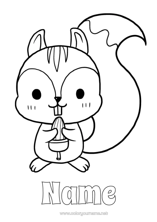 Colouring page to print Cute Squirrel Animal Forest Animals Hazelnut