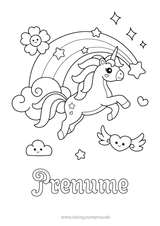 Pagină de colorat de imprimat Drăguț Unicornă Animal Curcubeu Dragoni, unicorni și animale fantastice
