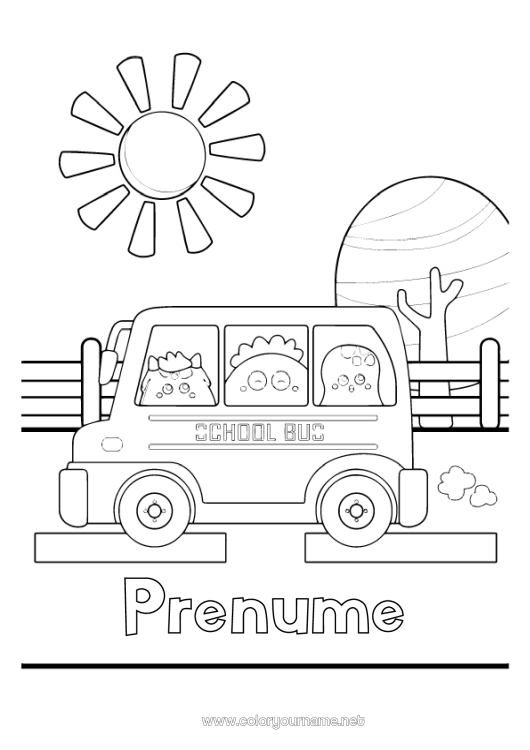 Pagină de colorat de imprimat Monstru Soare Vehicule Autobuz, microbuz Transport public terestru