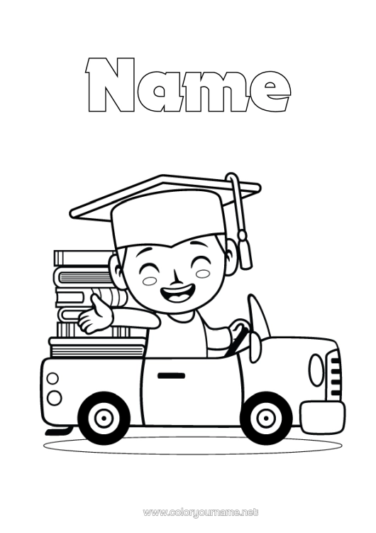 Colouring page to print Car Book Reading Cars, Vans And Motorhomes Student Cap