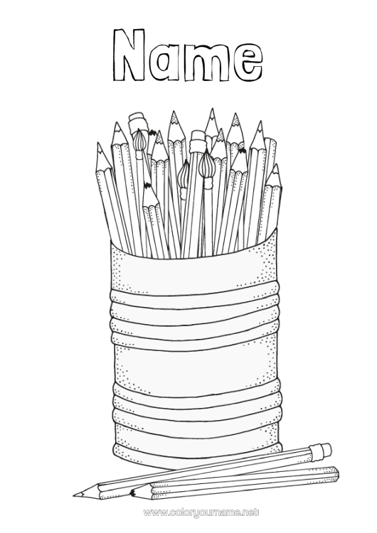 Colouring page to print Art Brush Pencil Stationery Supplies Pencil Pot
