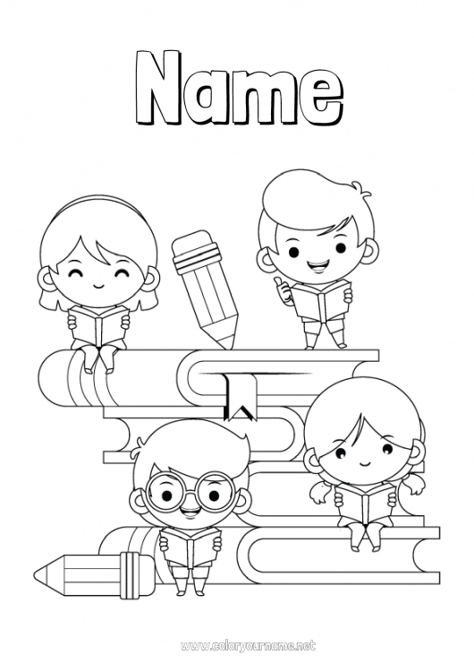 Coloring page to print Child Book Reading Pencil Back to School Student School supplies