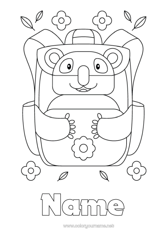 Colouring page to print Bear Teddy Bear Forest Animals School Bag Stationery Supplies