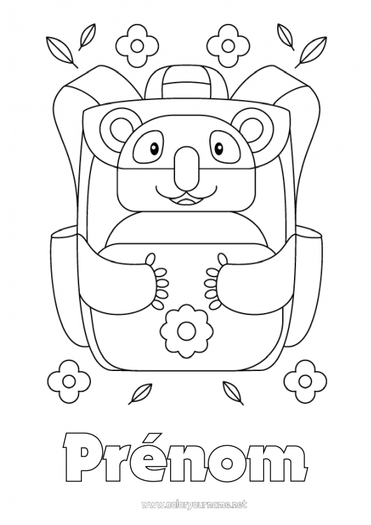 Coloriage à imprimer Ours Ourson Animaux de la forêt Cartable Fournitures scolaires